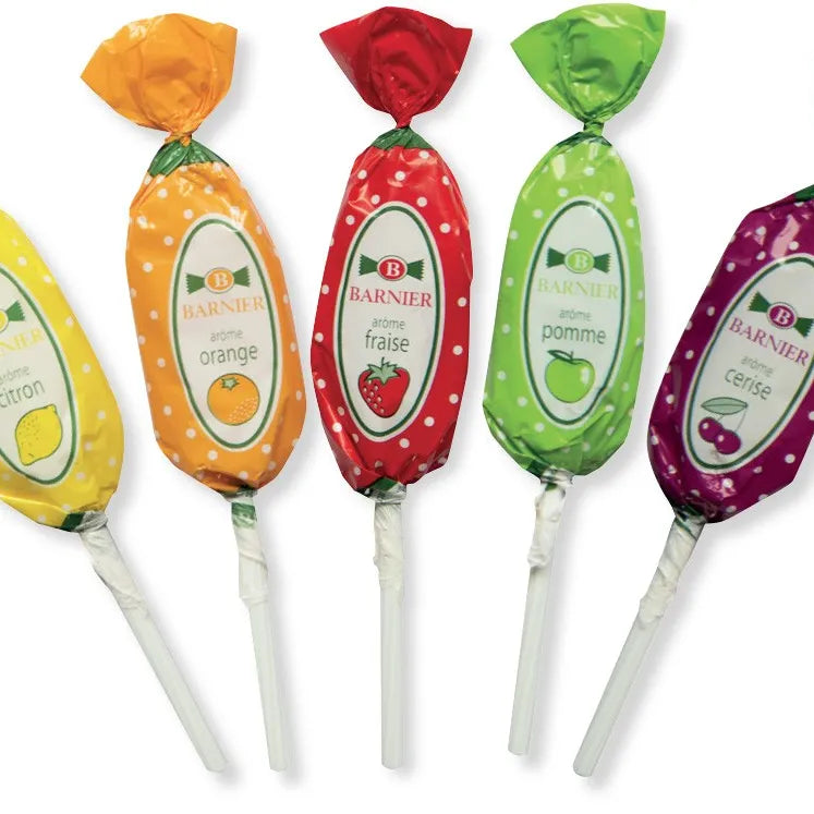 Sucette 5 arômes : citron - orange - fraise - pomme - cerise.