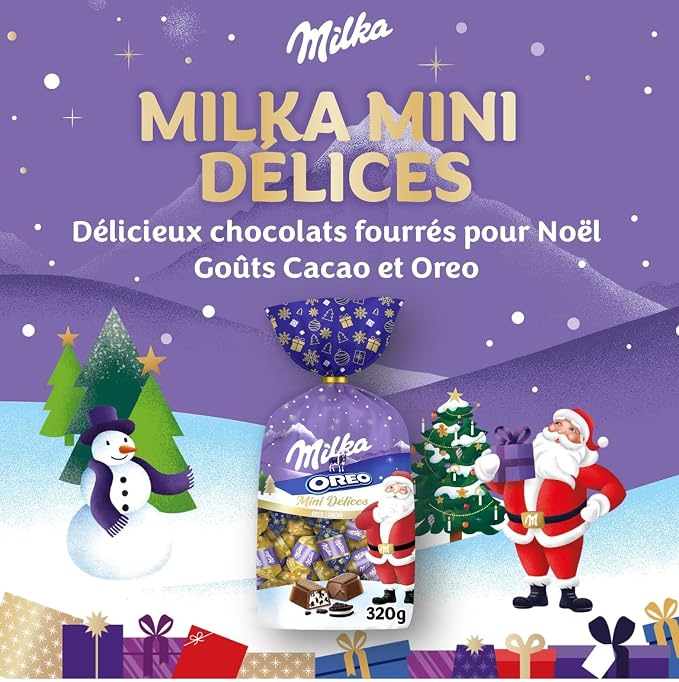Milka Mini Délices - Assortiment de Chocolats de Noël - 2 Goûts : Cacao et Oréo - Chocolat à Offrir