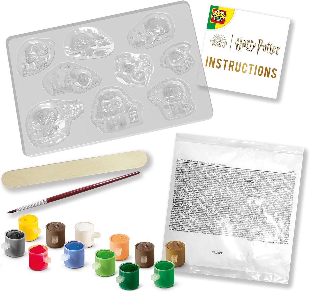 Coffret Moulage et Peinture Plâtre Harry Potter | Crée 8 Figurines | 300g Plâtre + 12 Peintures + Spatule | Activité Manuelle Enfant 6 Ans+