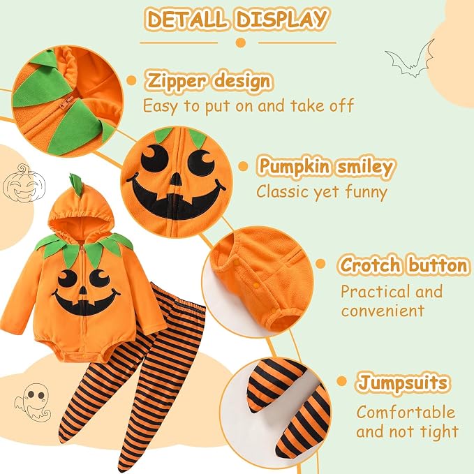 Costume Halloween Bebe, Mignon Deguisement Citrouille Bebe pour 0‑18 Mois