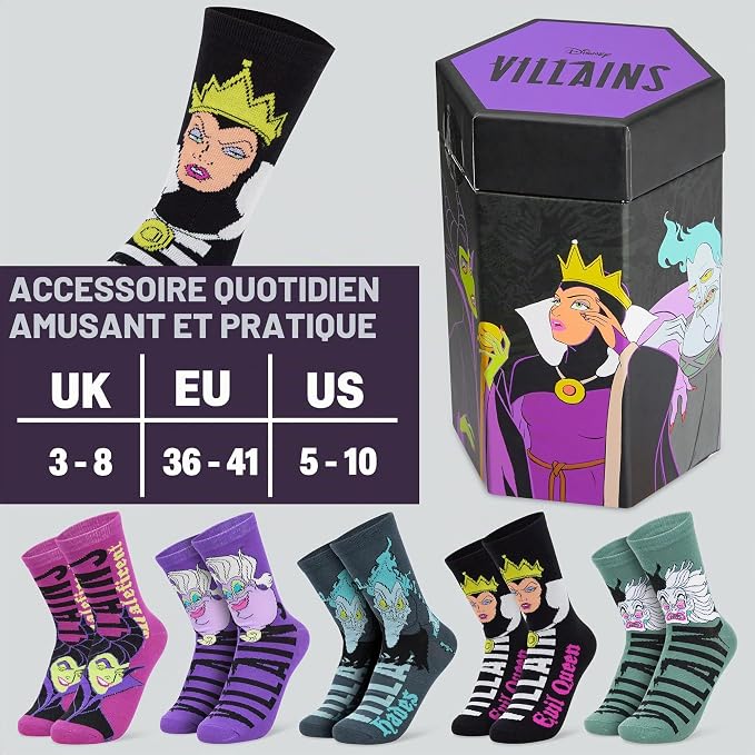 Disney Chaussettes Femme et Ado, Lot de 5 Paires Chaussettes