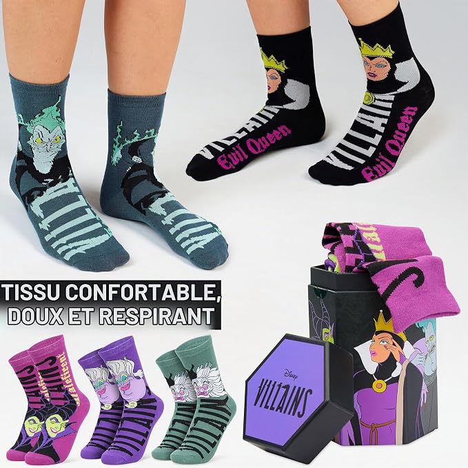 Disney Chaussettes Femme et Ado, Lot de 5 Paires Chaussettes