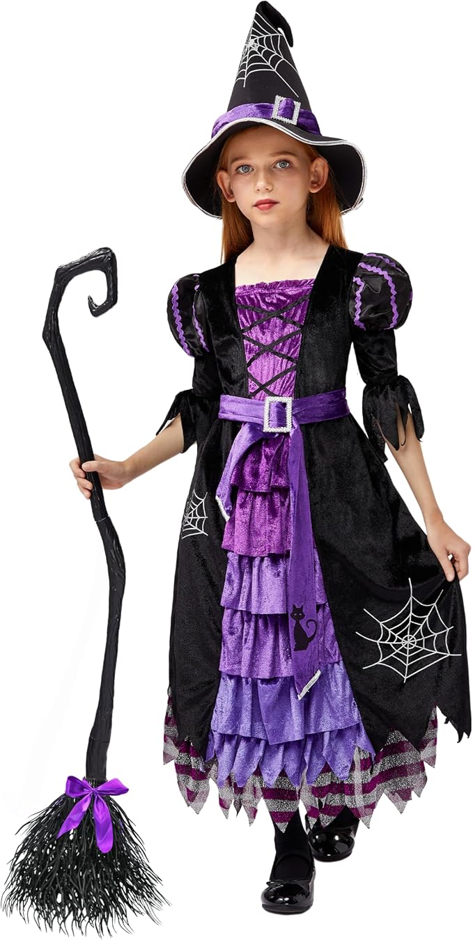 Sorcière Conte de Fée Ensemble Deluxe Costume avec Chapeau pour Filles