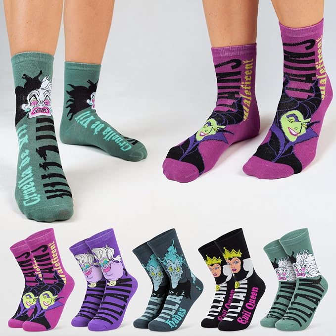 Disney Chaussettes Femme et Ado, Lot de 5 Paires Chaussettes
