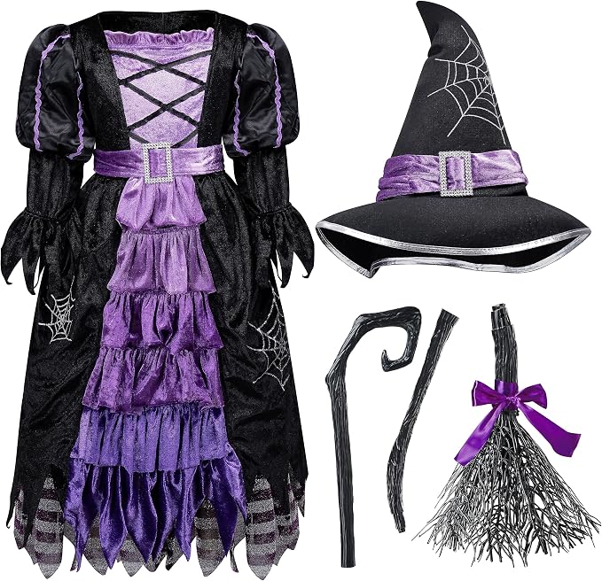 Sorcière Conte de Fée Ensemble Deluxe Costume avec Chapeau pour Filles