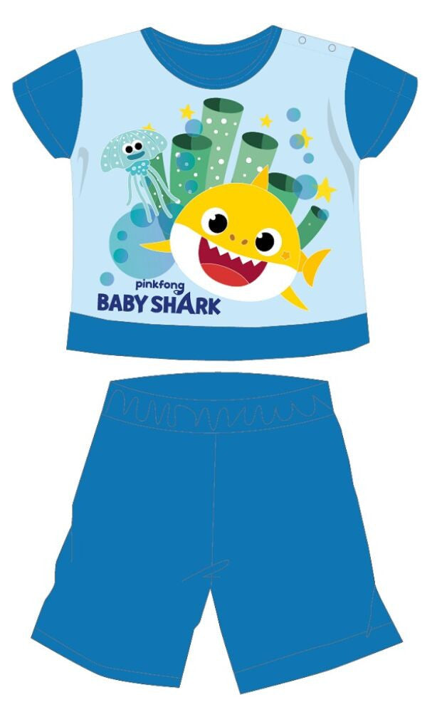 Baby Shark summer short-sleeved baby pajamas - cotton jersey pajamas - medium blue - 80-0