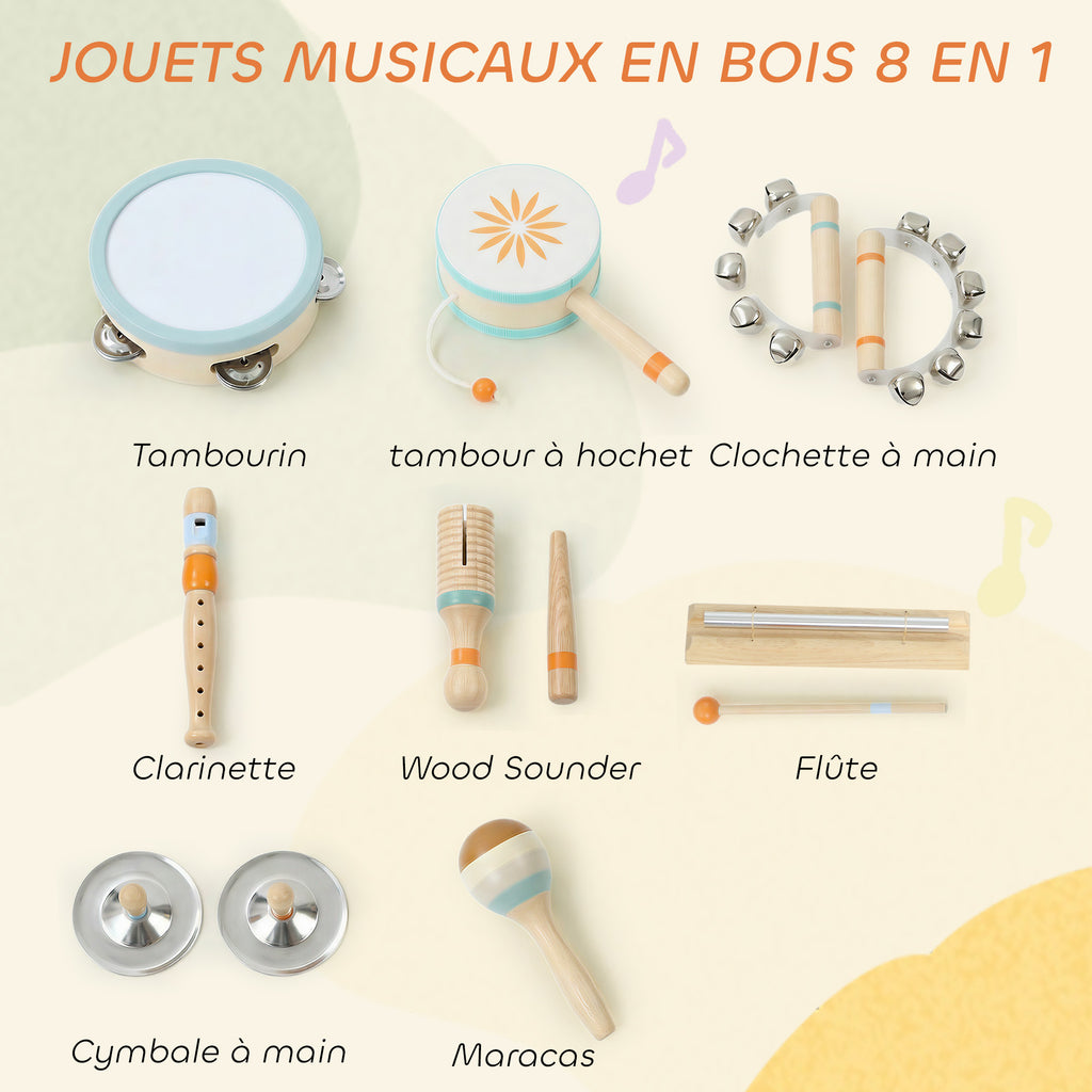 Instruments de Musique pour Enfants, Jouets Musicaux en Bois d'Inspiration avec Tambourin et Maracas pour Enfants 3+ Ans