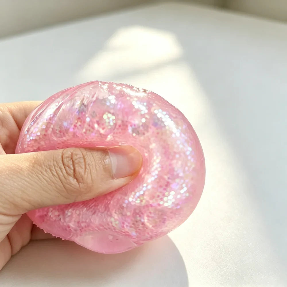 Steamed Bun Squeeze Toy Simulation Bao Stress Relief Fidget Toy with Beads Sparkles Soft Squishy Sensory Decompression Accessory-3