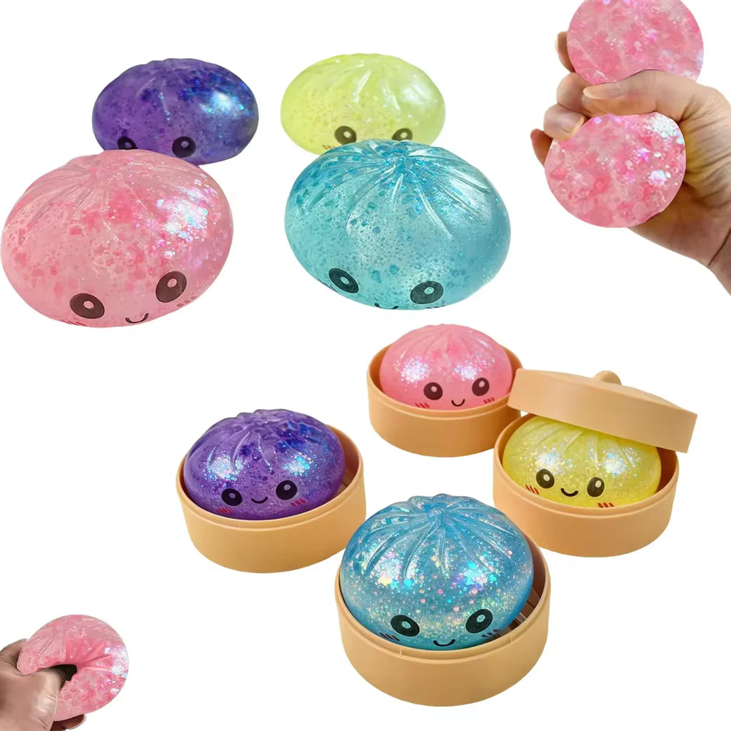 Steamed Bun Squeeze Toy Simulation Bao Stress Relief Fidget Toy with Beads Sparkles Soft Squishy Sensory Decompression Accessory-4
