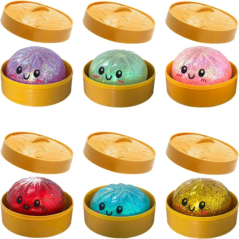 Colorful 6 Styles Glitter Dumpling Glitter Dumpling Squishy with Box Dumplings Sensory Squeeze Toy for Stress Relief Toys-18
