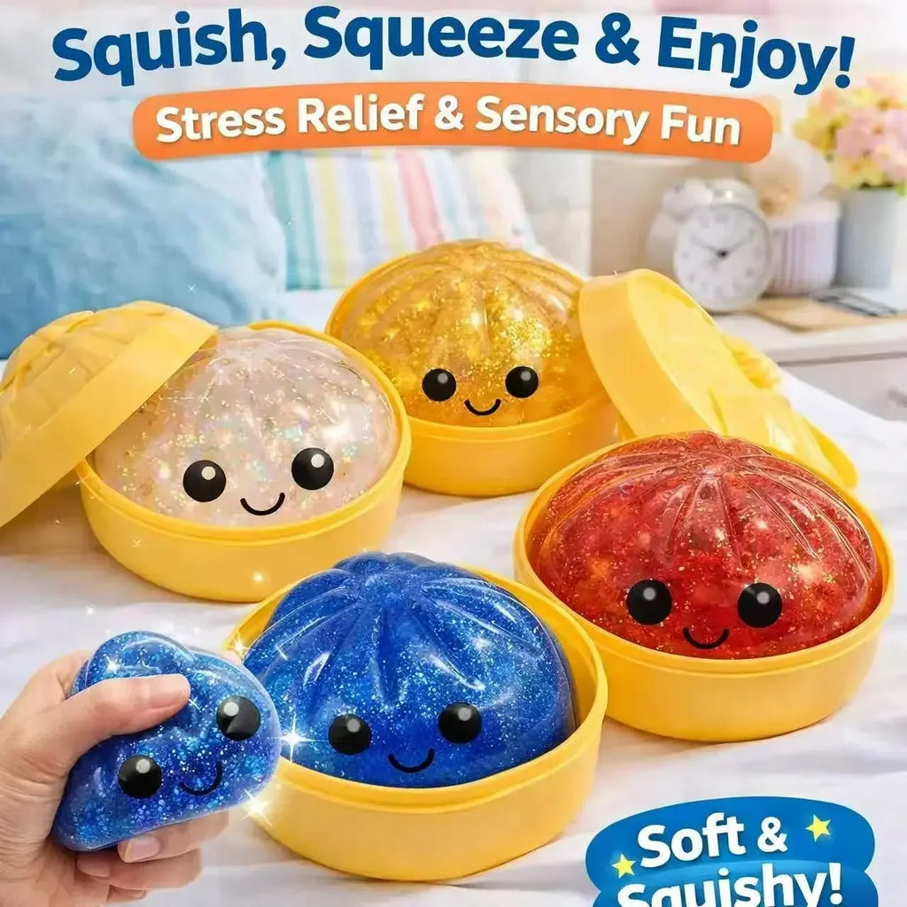Steamed Bun Squeeze Toy Simulation Bao Stress Relief Fidget Toy with Beads Sparkles Soft Squishy Sensory Decompression Accessory-1