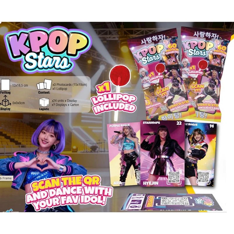 Display cartes K-Pop à collectionner (3 cartes + 1 sucette)