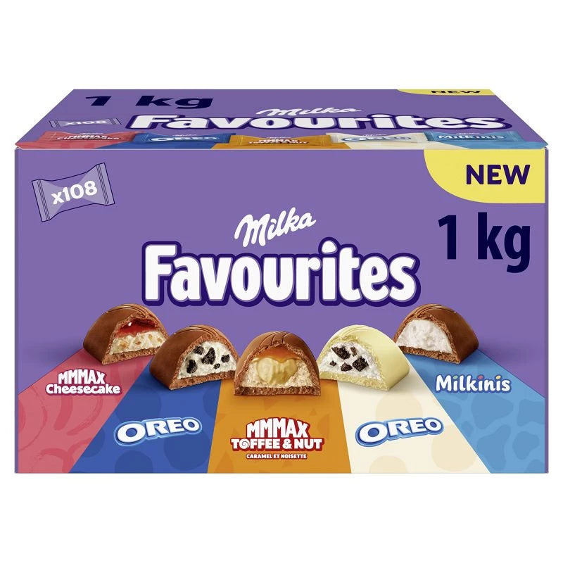 Précommande Accompagnement café  Milka Favourites Bouchées 8g assorties en boîte de 1kg (108 pièces)