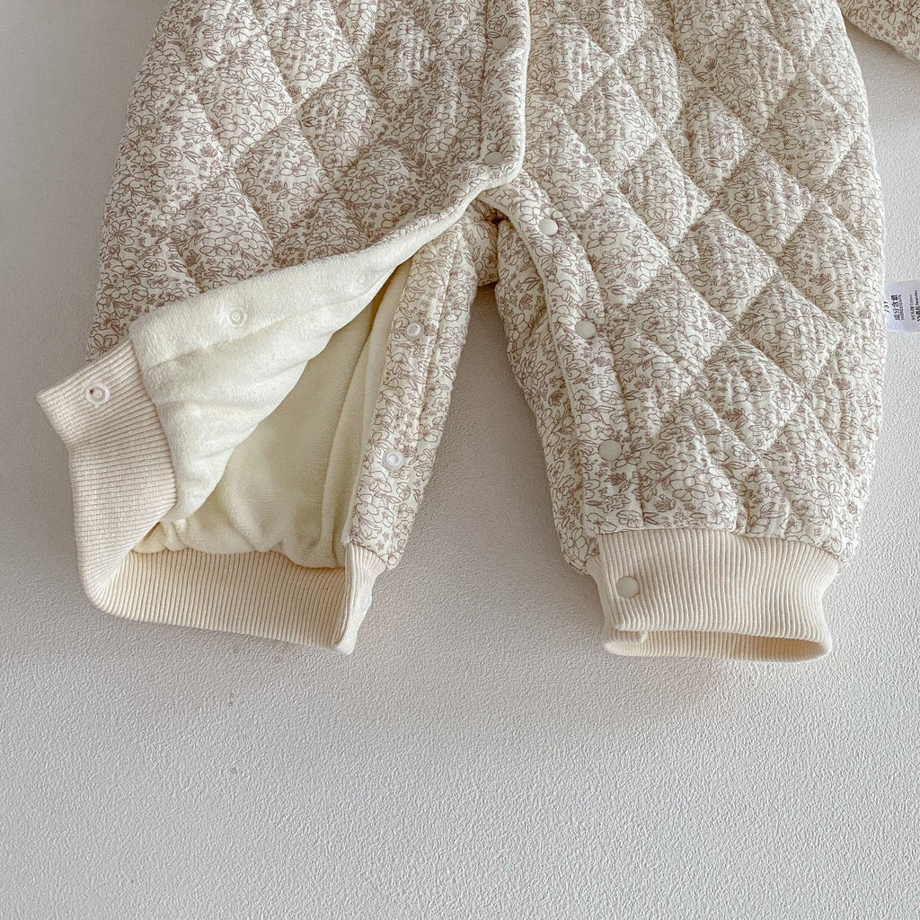 Combinaison chaude MyKids-USA® pour bébé fille, manches longues, motifs floraux et losanges, doublée en polaire