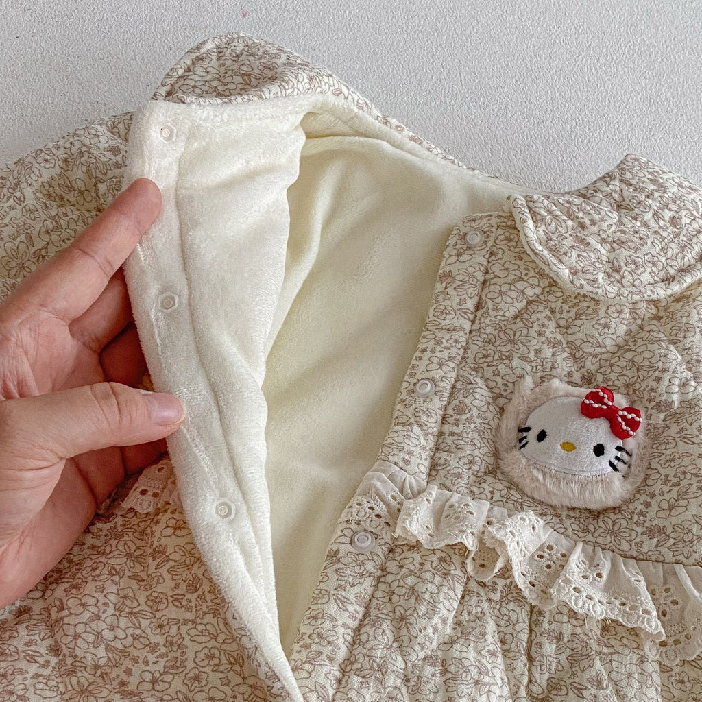 Combinaison chaude MyKids-USA® pour bébé fille, manches longues, motifs floraux et losanges, doublée en polaire