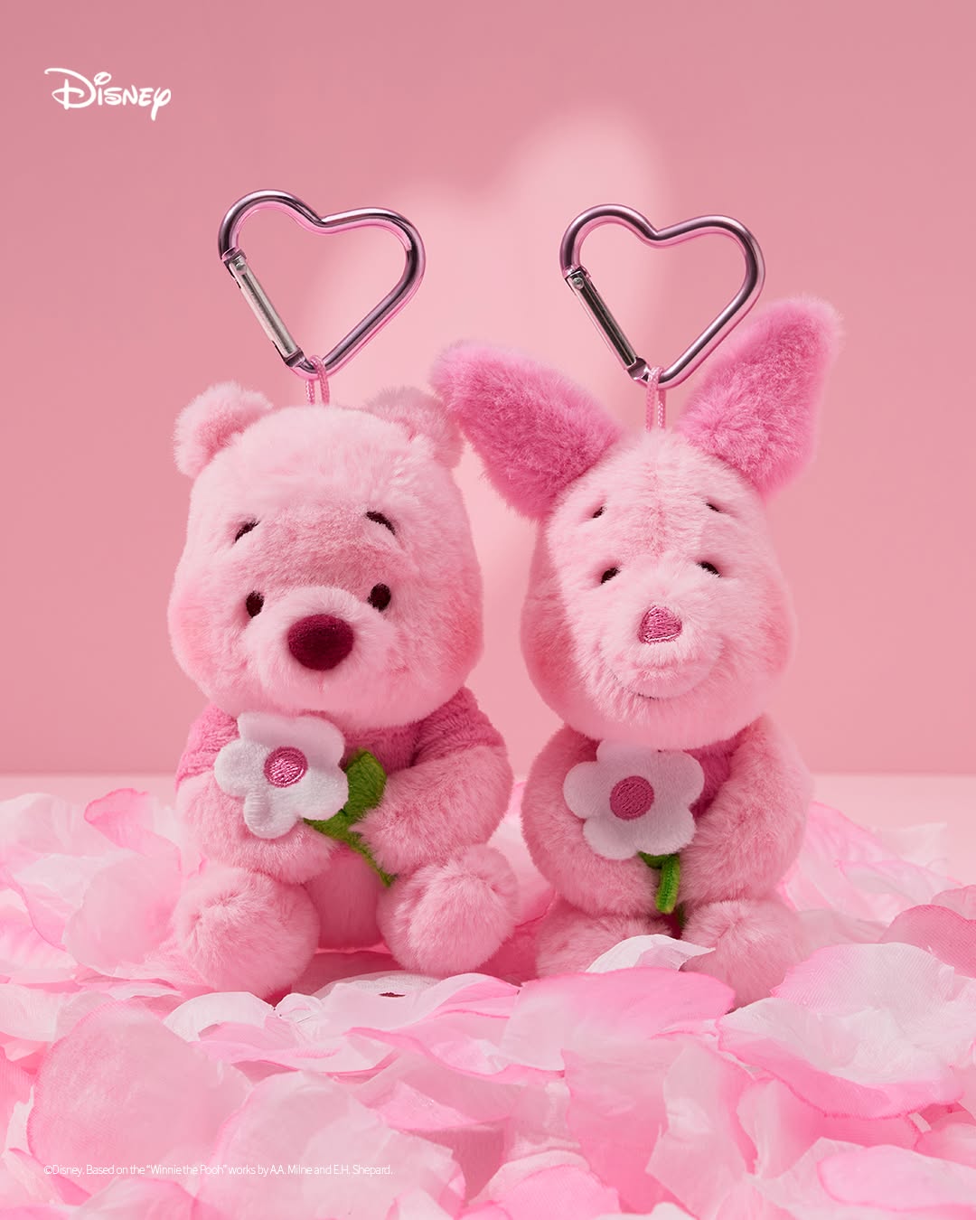 Disney Pink Teddy Pooh & Piglet Keyring/Pouch-0