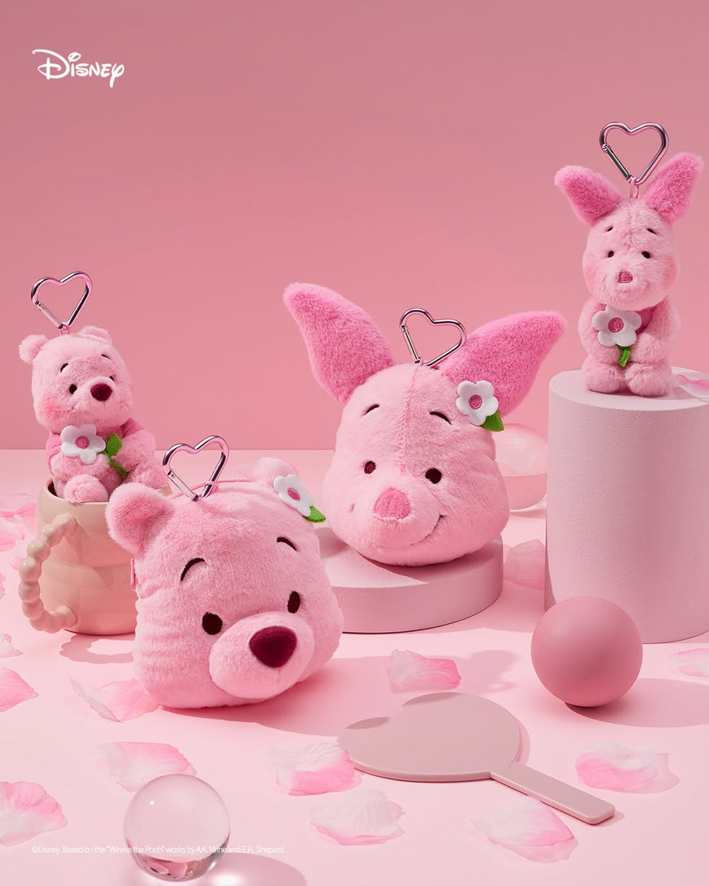 Disney Pink Teddy Pooh & Piglet Keyring/Pouch-1