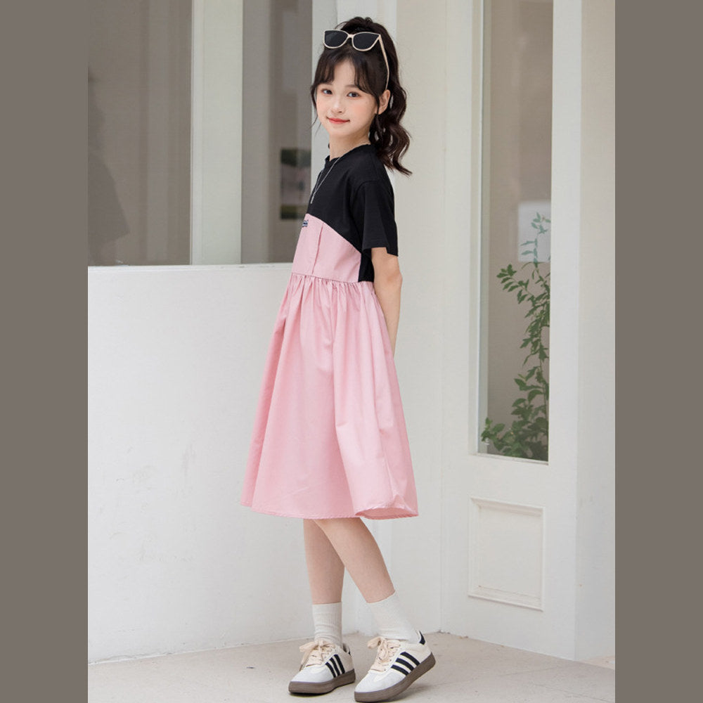Robe MyKids-USA® en coton pour fille, manches courtes, style patchwork coloré