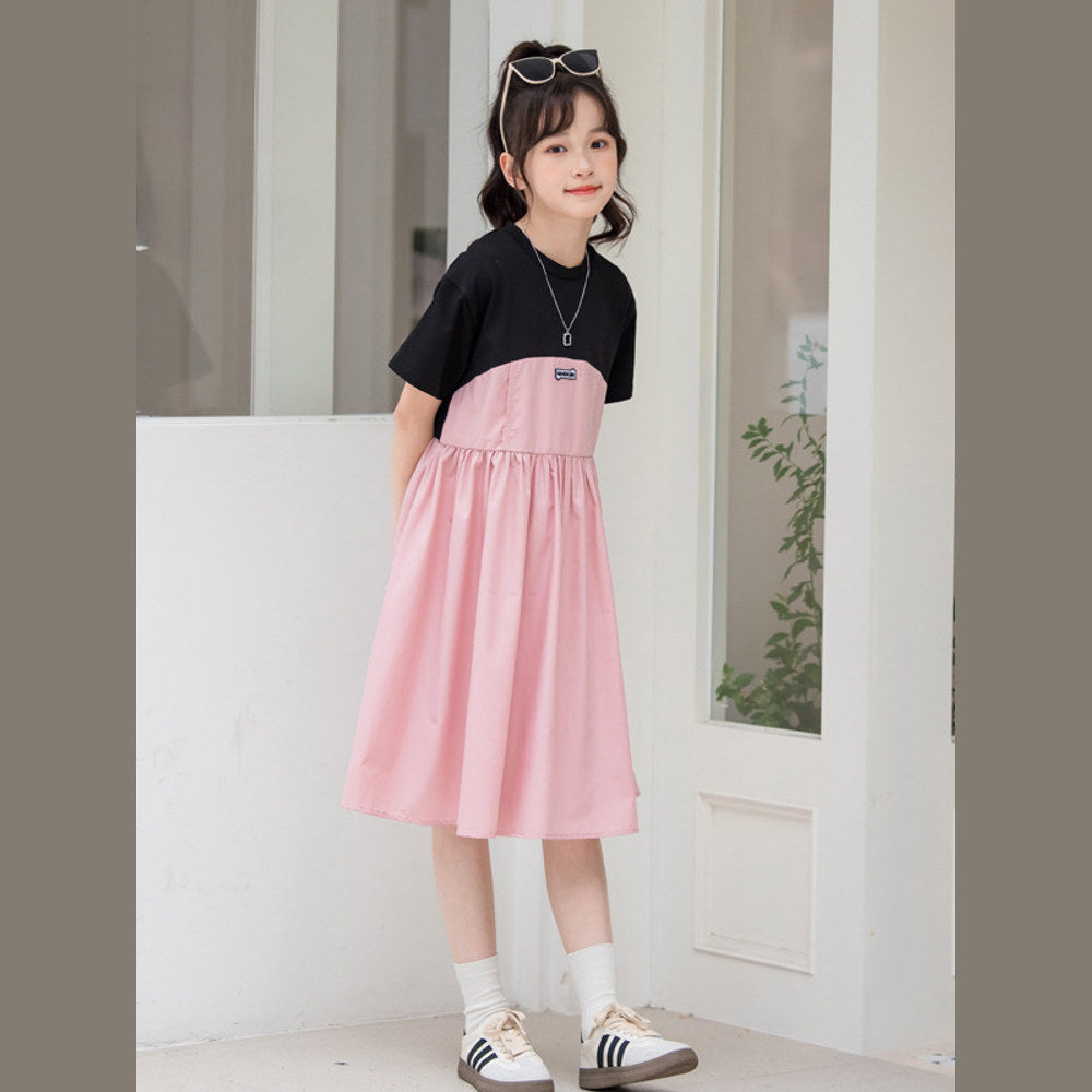 Robe MyKids-USA® en coton pour fille, manches courtes, style patchwork coloré