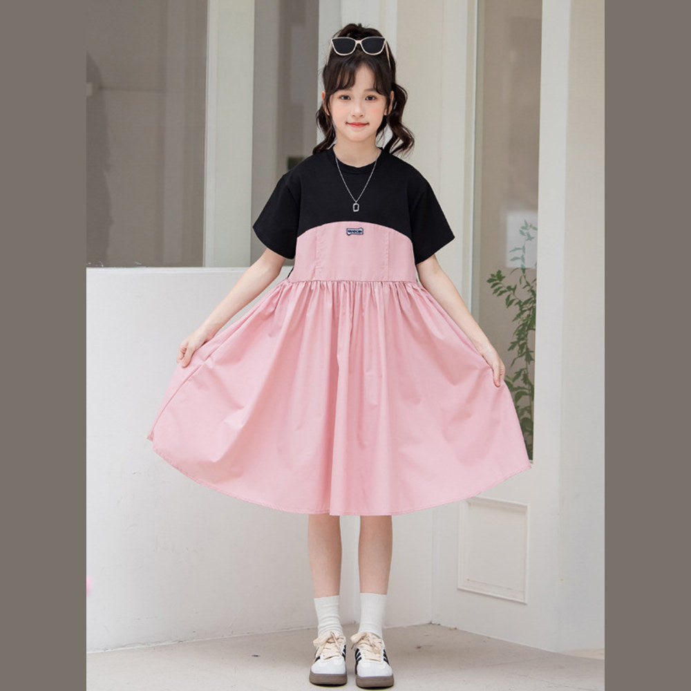 Robe MyKids-USA® en coton pour fille, manches courtes, style patchwork coloré